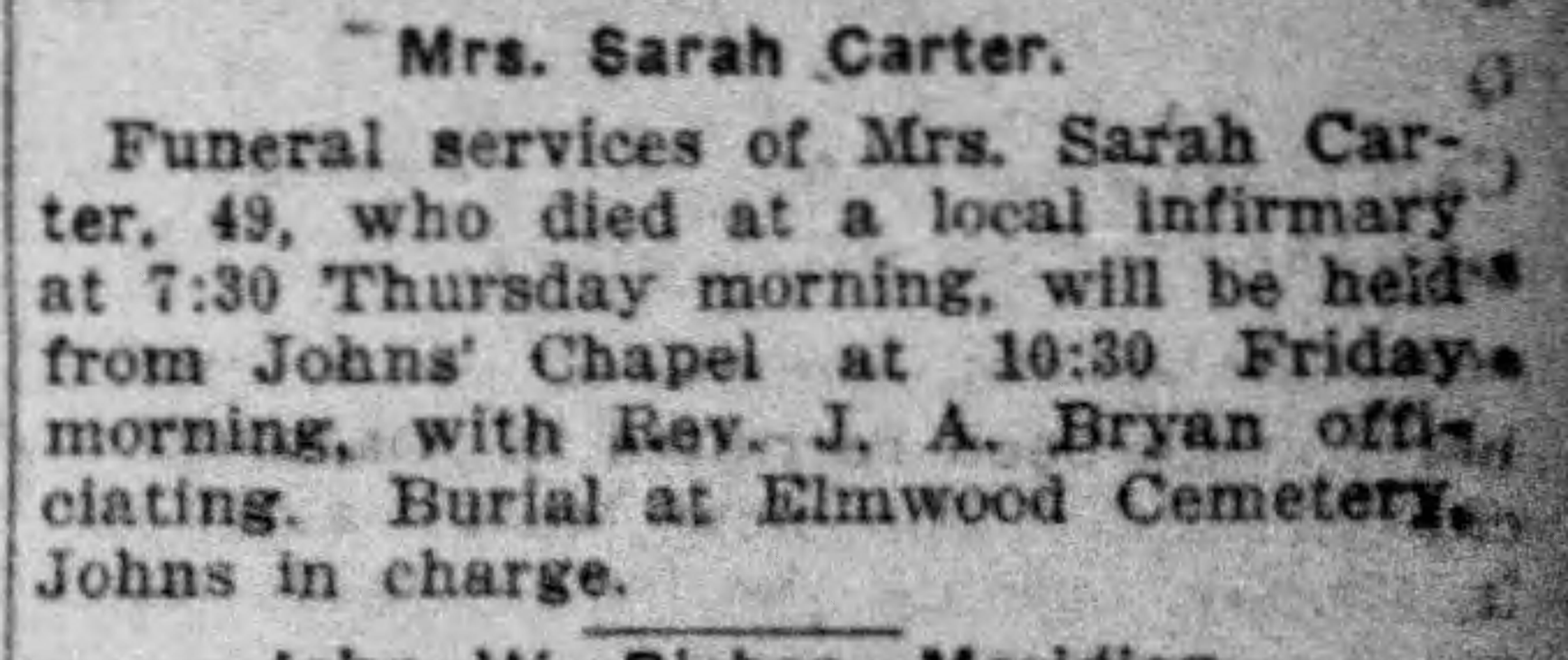 Sarah Carter obituary